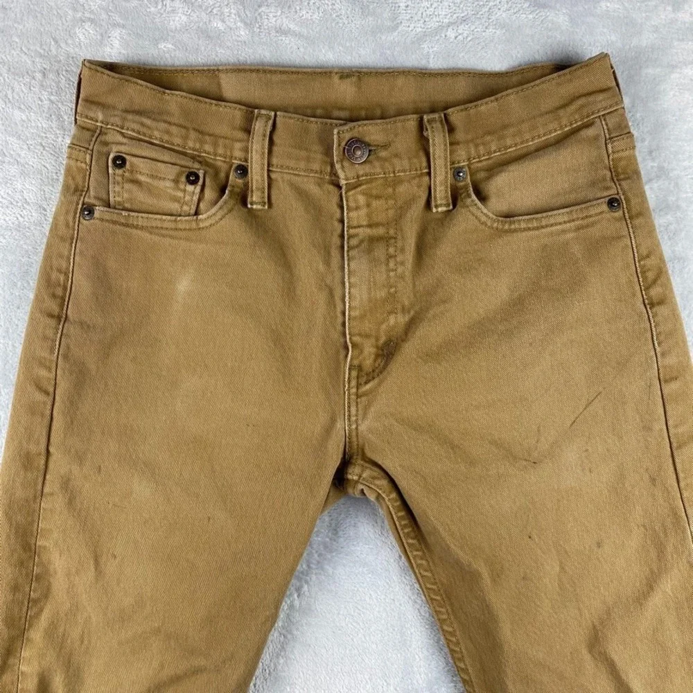 Levis Jeans Mens 28x31 Brown Tan 513 Slim Straight Distressed Western Denim